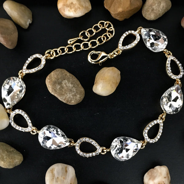 Crystal Open Teardrop Shape Gold Bridal Bracelet | Bellaire Wholesale