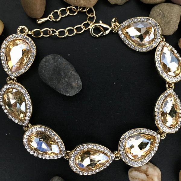 Teardrop Gold with Champagne Crystal Bracelet | Bellaire Wholesale