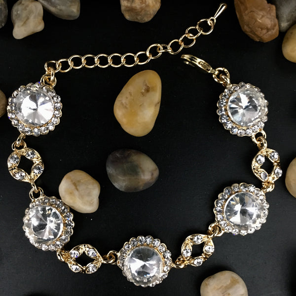 Crystal Round Shape Gold Bridal Bracelet | Bellaire Wholesale