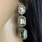 Crystal Princess Cut Earrings, Champagne | Bellaire Wholesale
