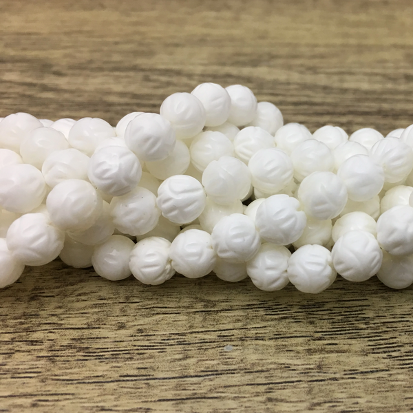 12mm White Carved Lotus Flower Tridacna Beads | Bellaire Wholesale