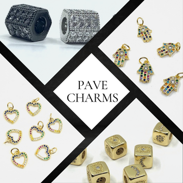 Pave Charms shown in the picture such as heart and hamsa hearts
