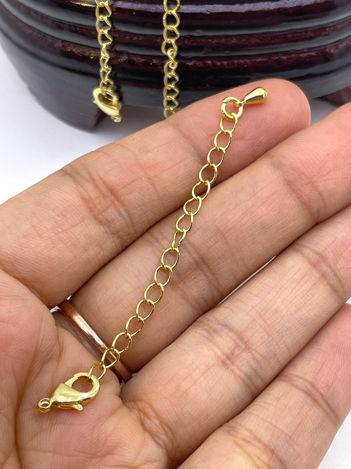 8mm Gold plated Brass Lobster Lock with 1.5 inches extension (3pcs)