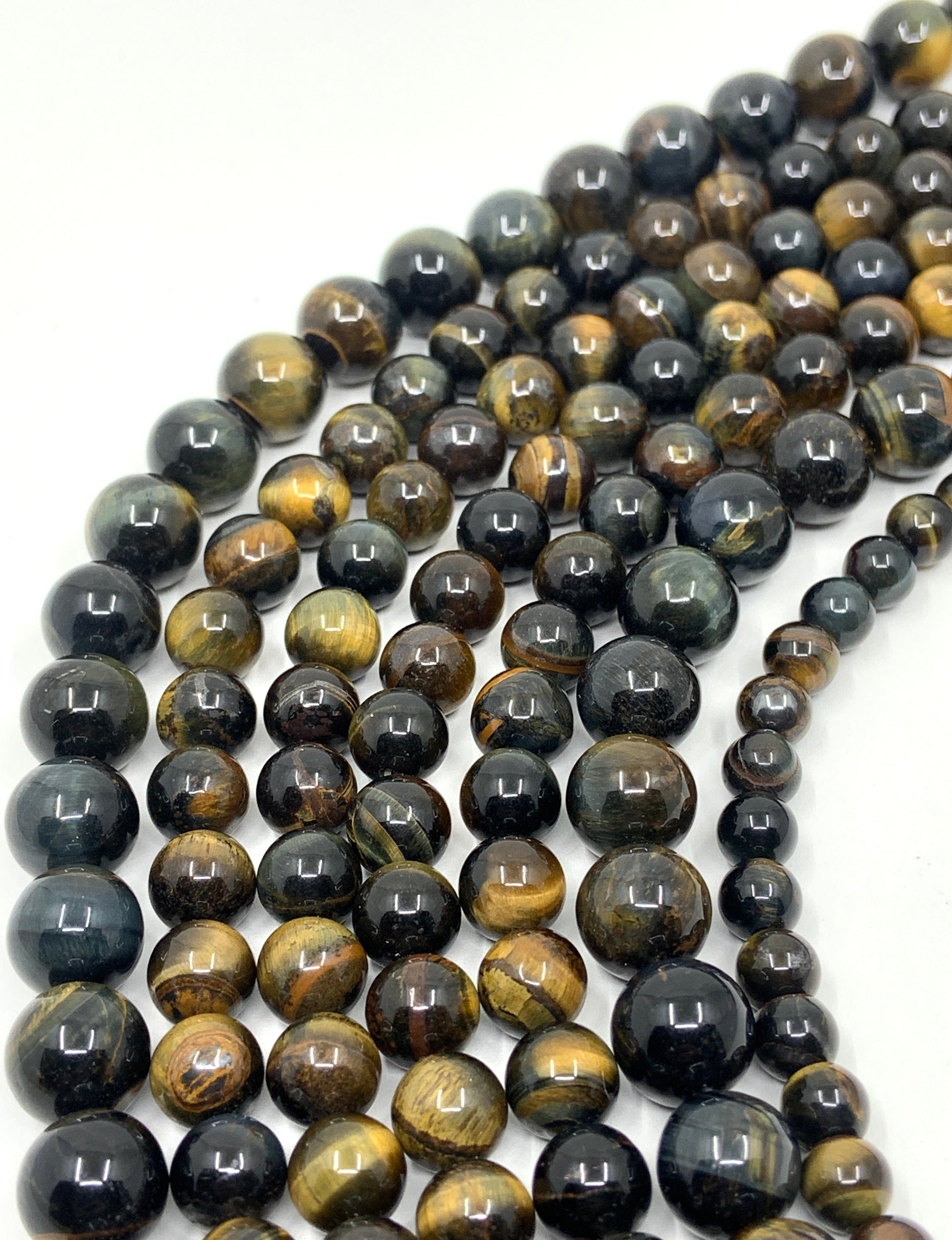 Yellow Blue Tiger Eye Round Beads