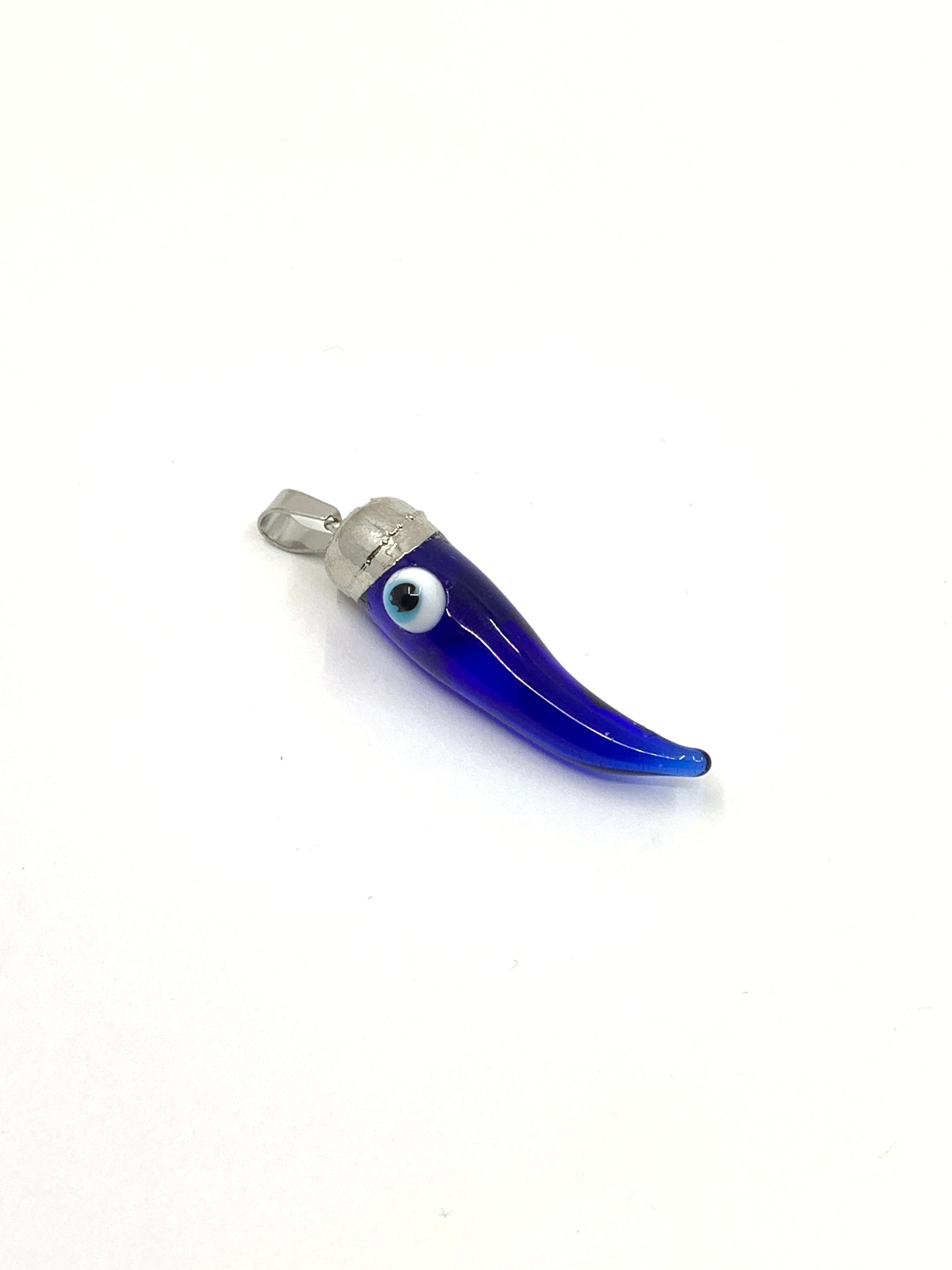 Dark Blue horn pendant with silver brass bail