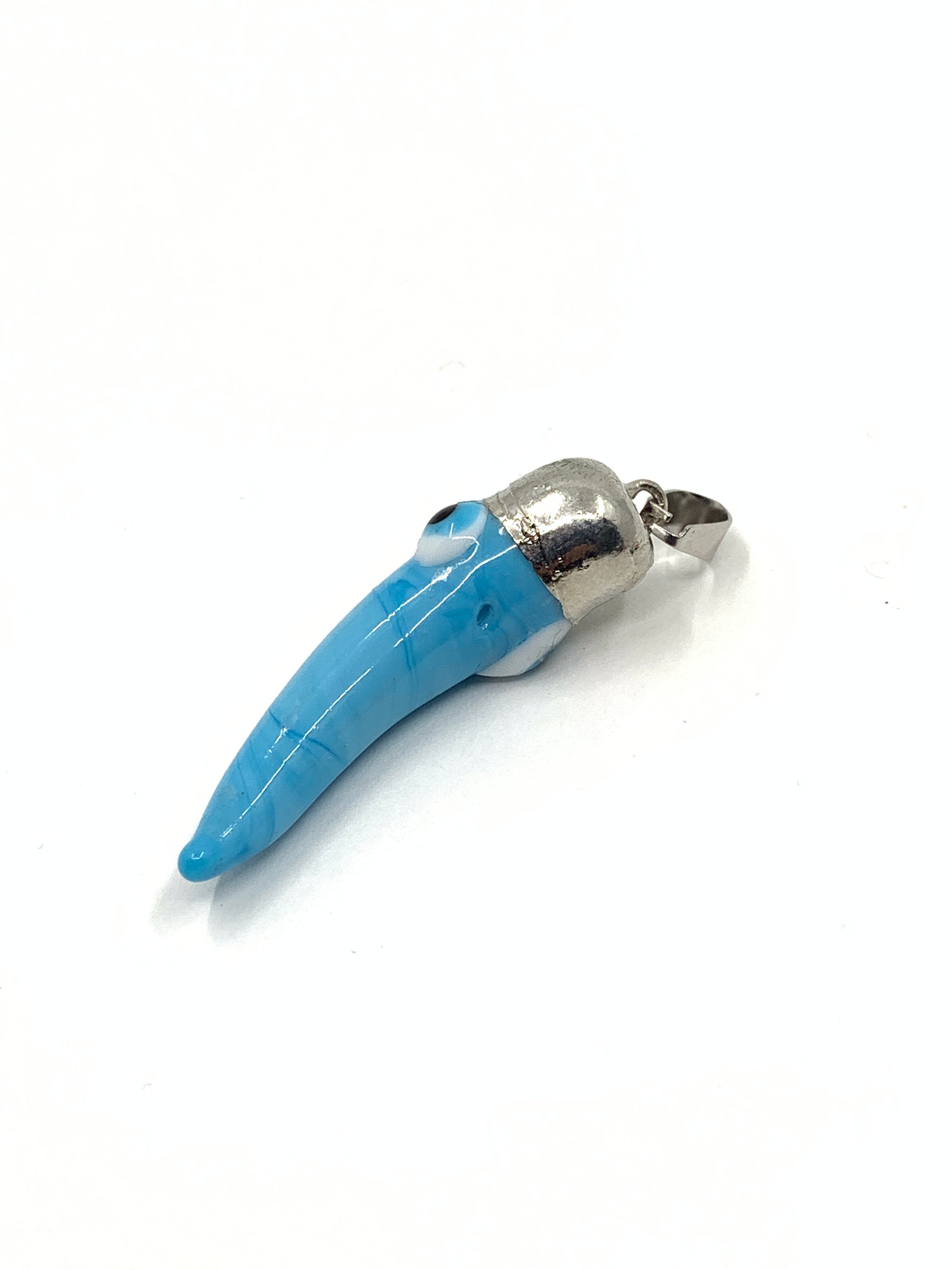 Light blue horn pendant with silver brass bail