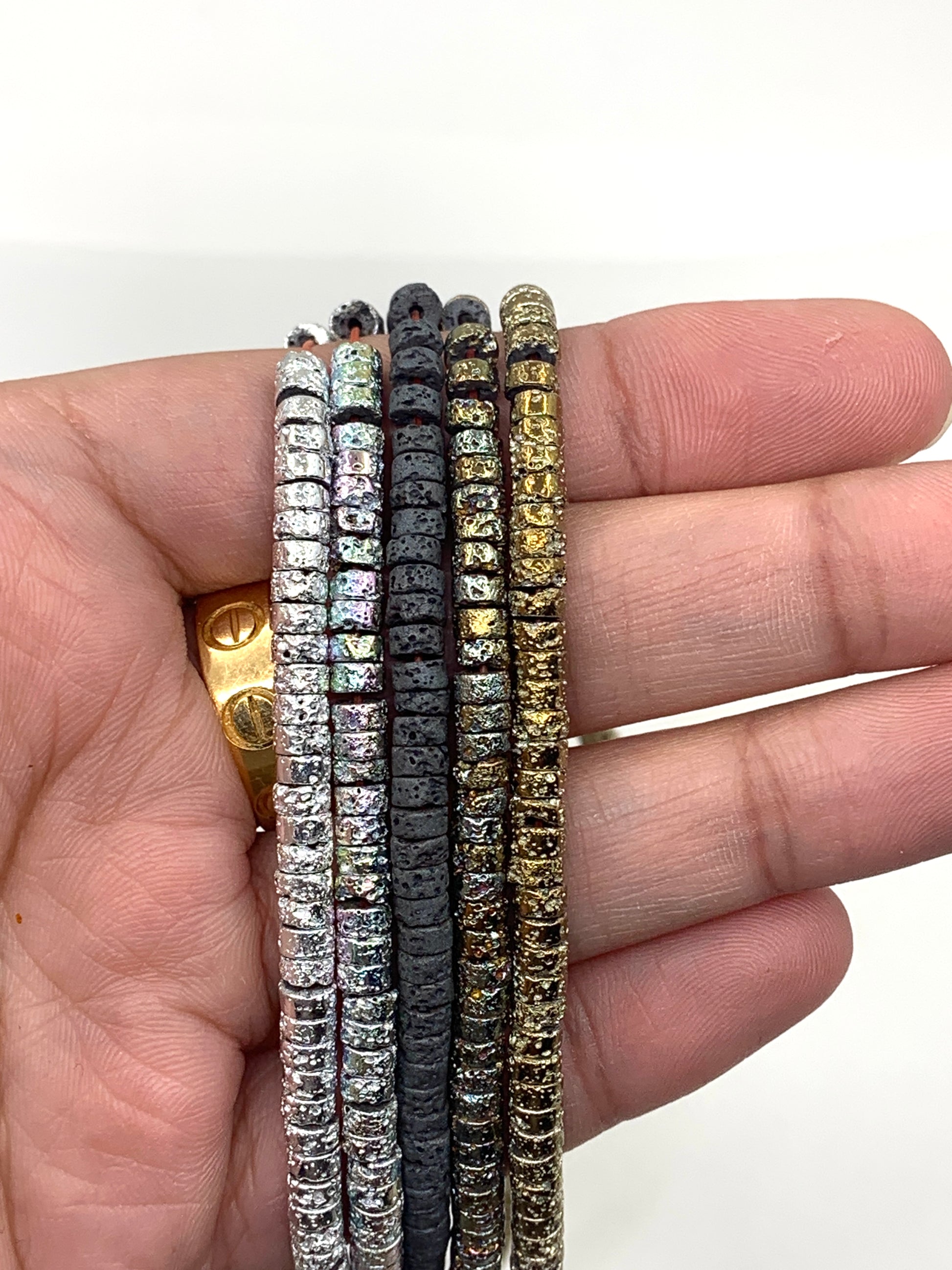 Lava Flat Round Spacer Beads