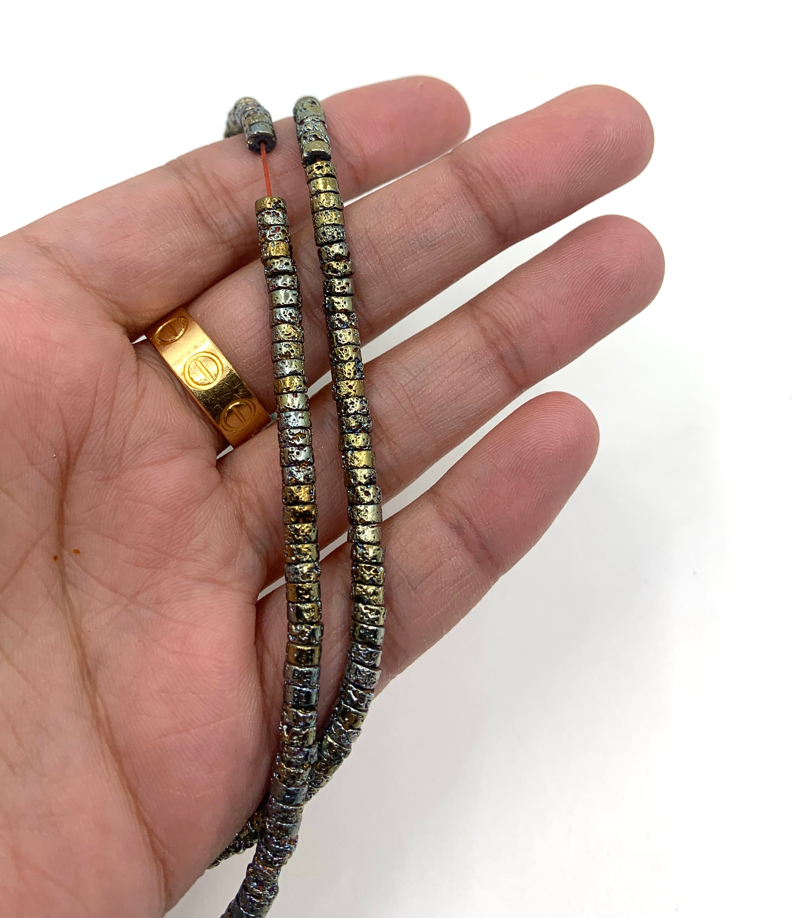 Lava Flat Round Spacer Beads in gold ab color