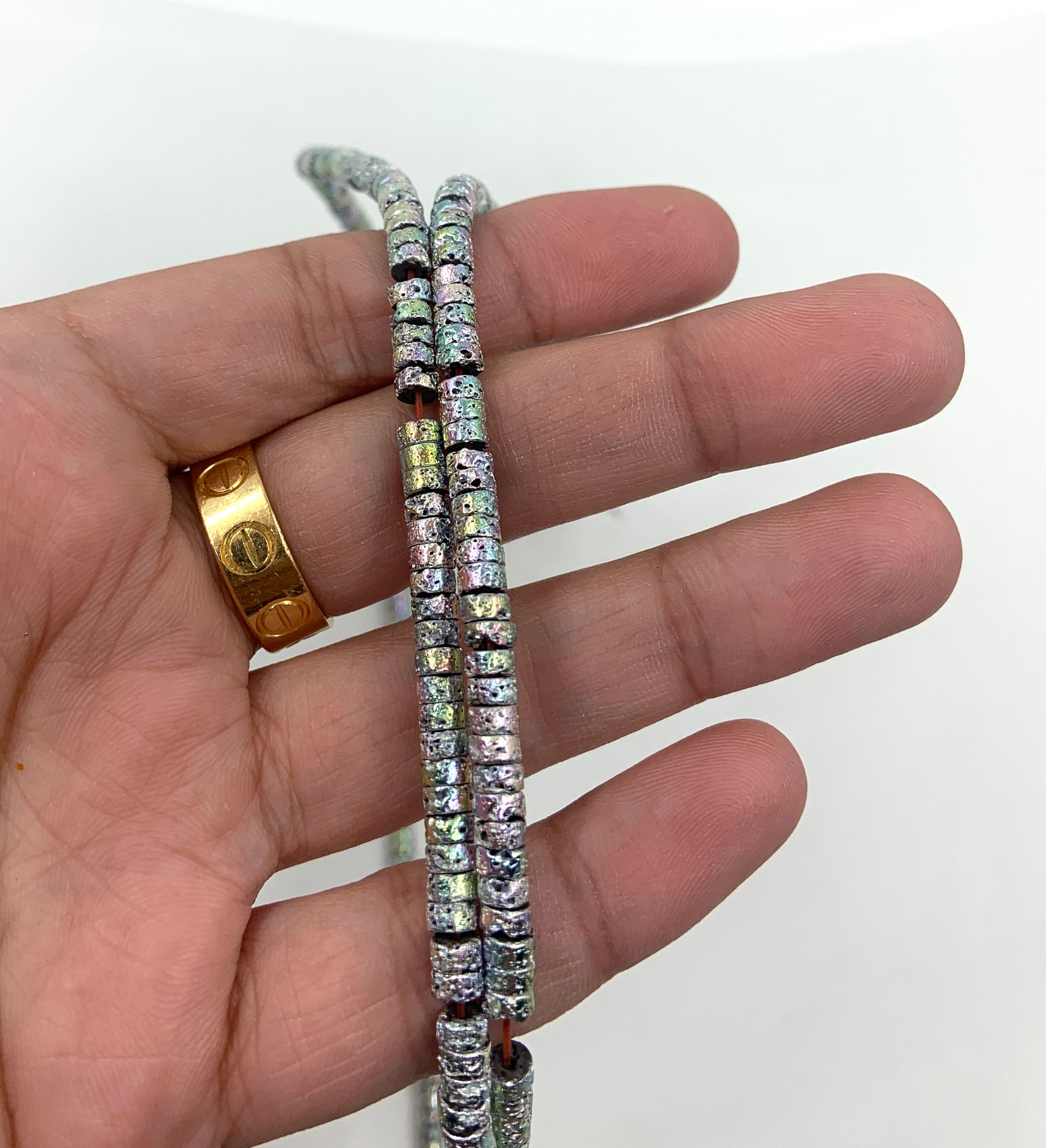 Lava Flat Round Spacer Beads in silver ab color