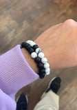His and hers bracelet set in howlite and black striped agate