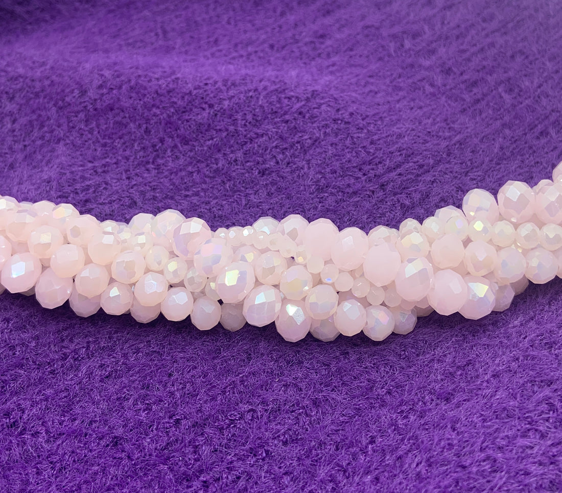 Opaque baby pink ab glass beads in 4mm, 6mm, 8mm and 10mm sizes
