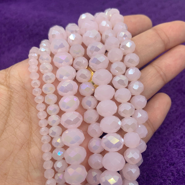 Opaque baby pink ab glass beads in 4mm, 6mm, 8mm and 10mm sizes