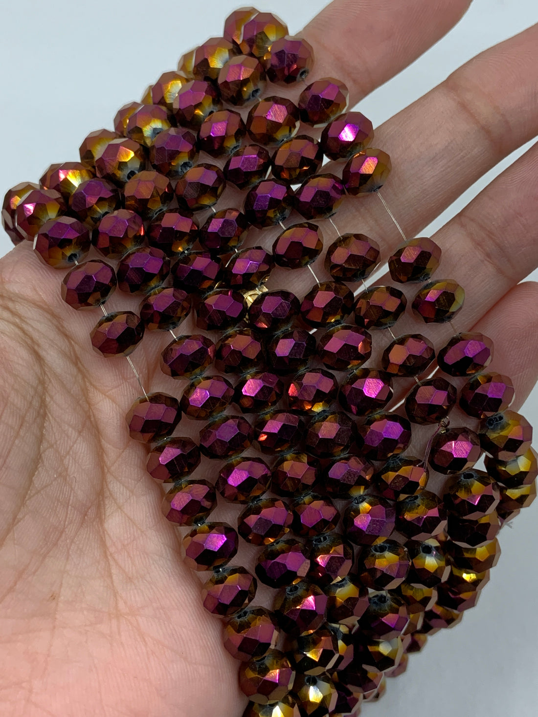 Metallic pink purple glass beads 