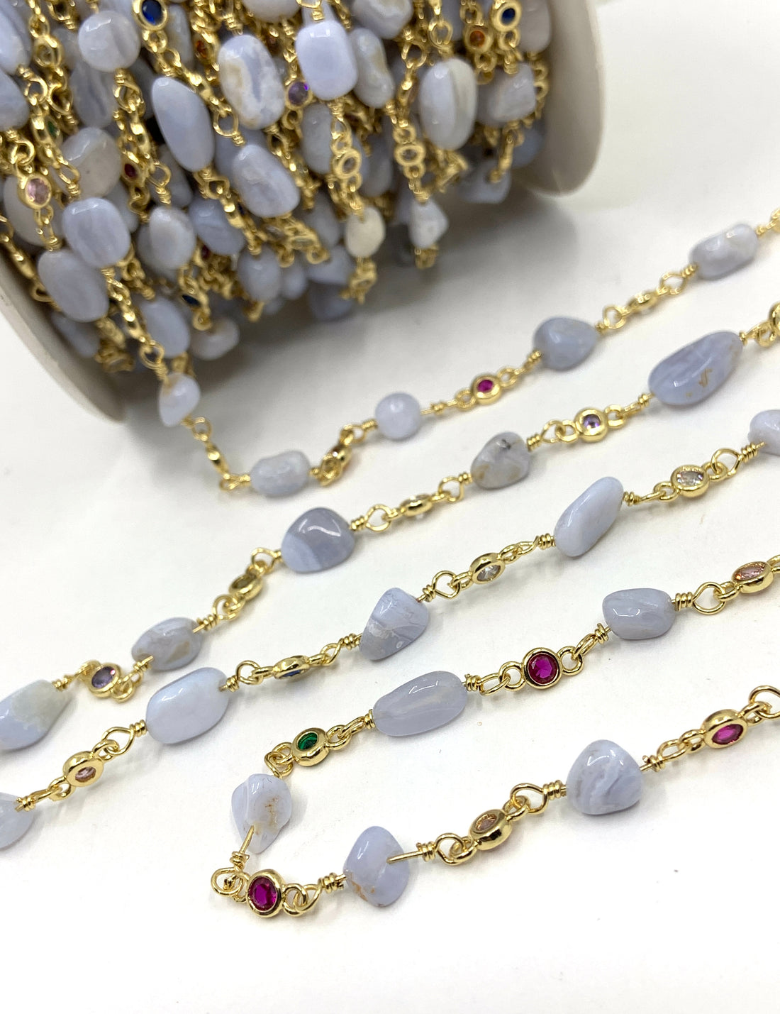 Wire Wrapped Rosary Style Chain in Amethyst, Citrine and blue lace agate options