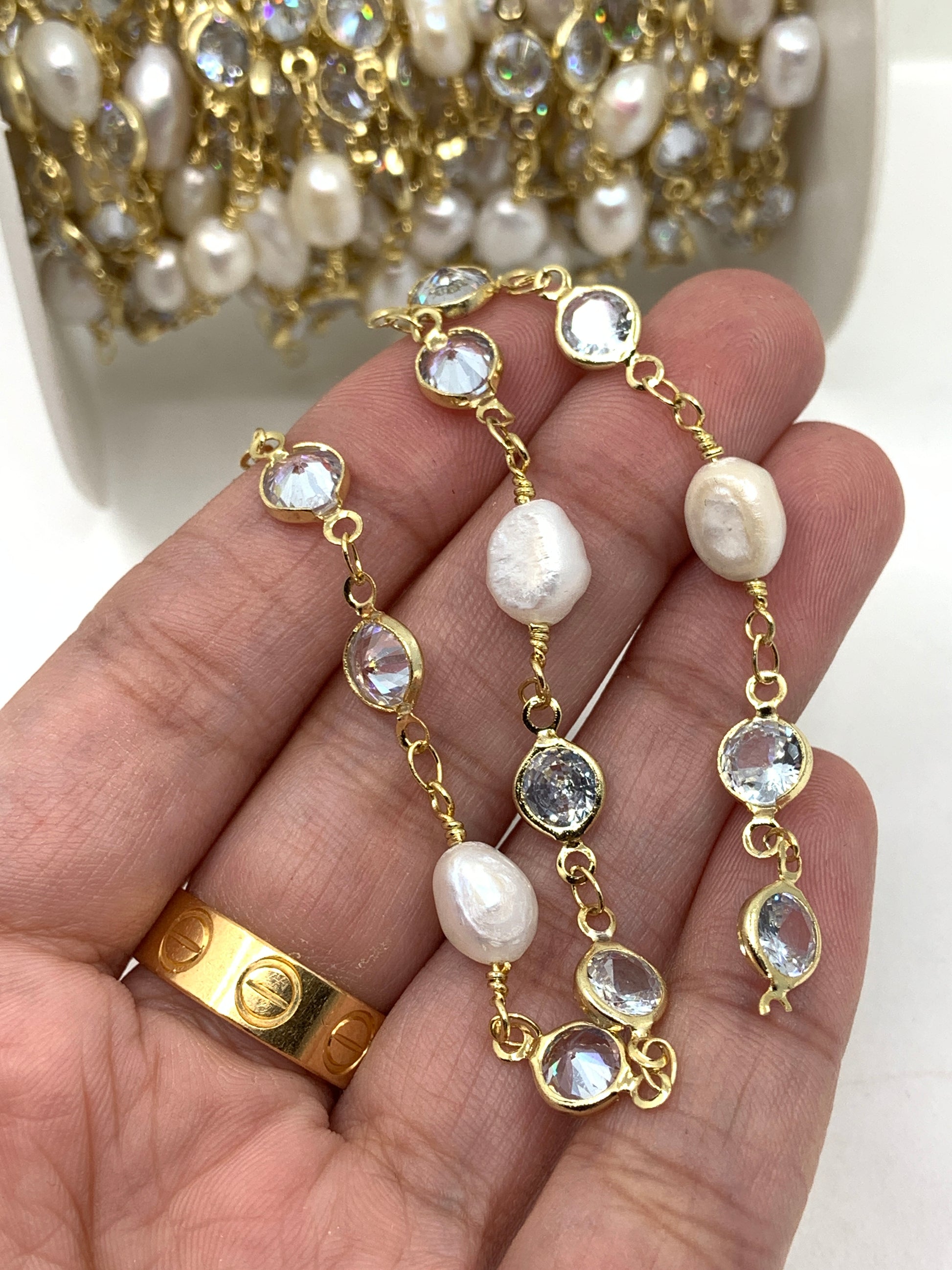 Freshwater Pearl Wire Wrapped Chain on hand for size reference