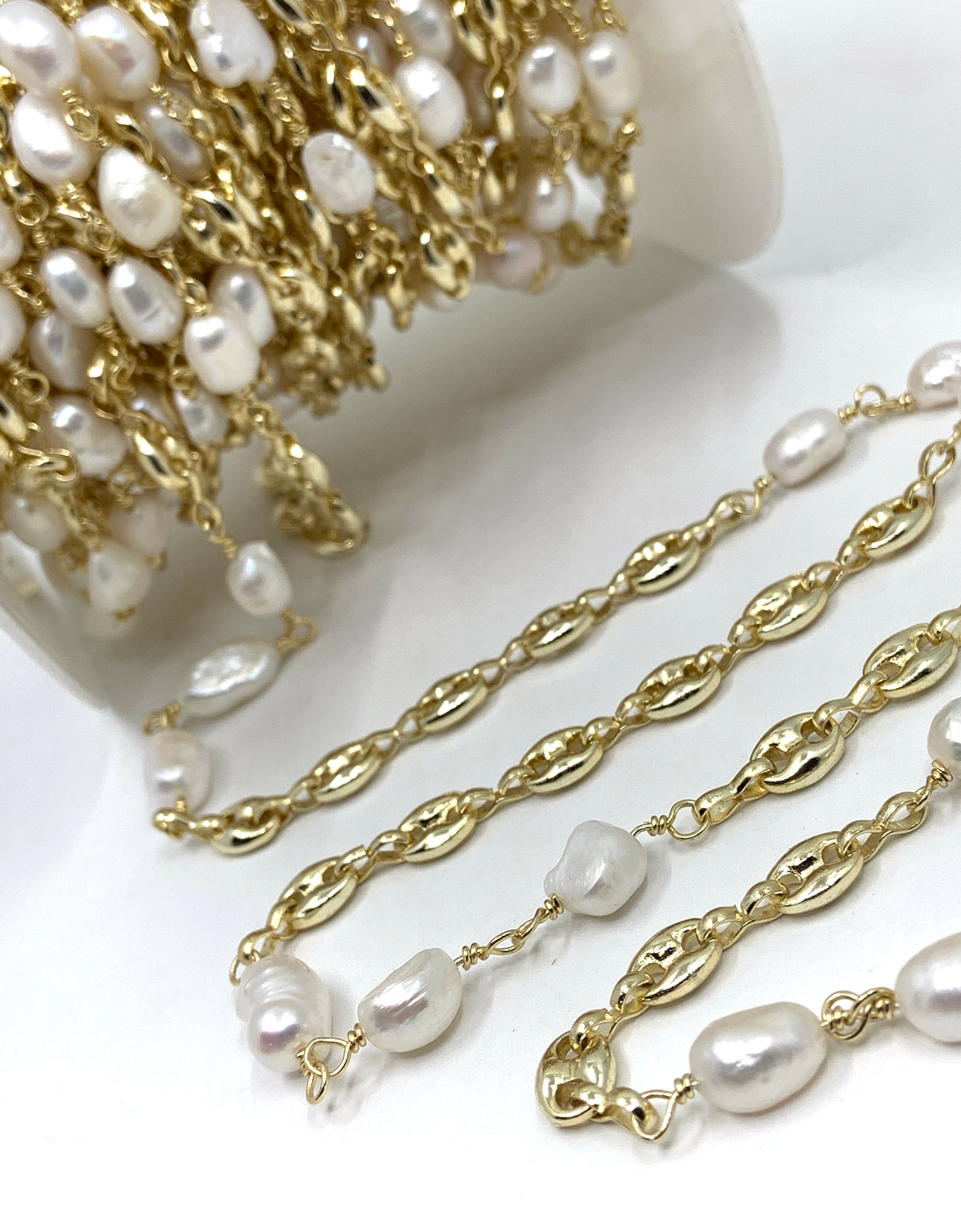 Freshwater Pearl Wire Wrapped Link Chain