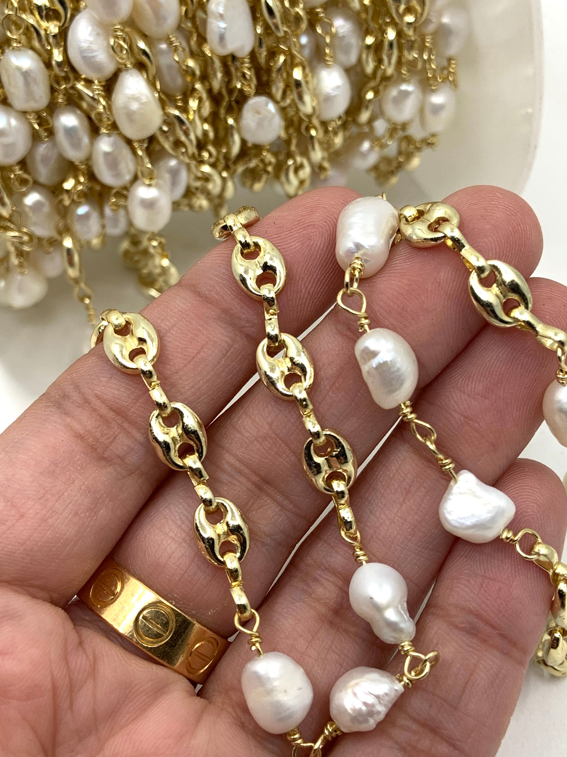 Freshwater Pearl Wire Wrapped Link Chain