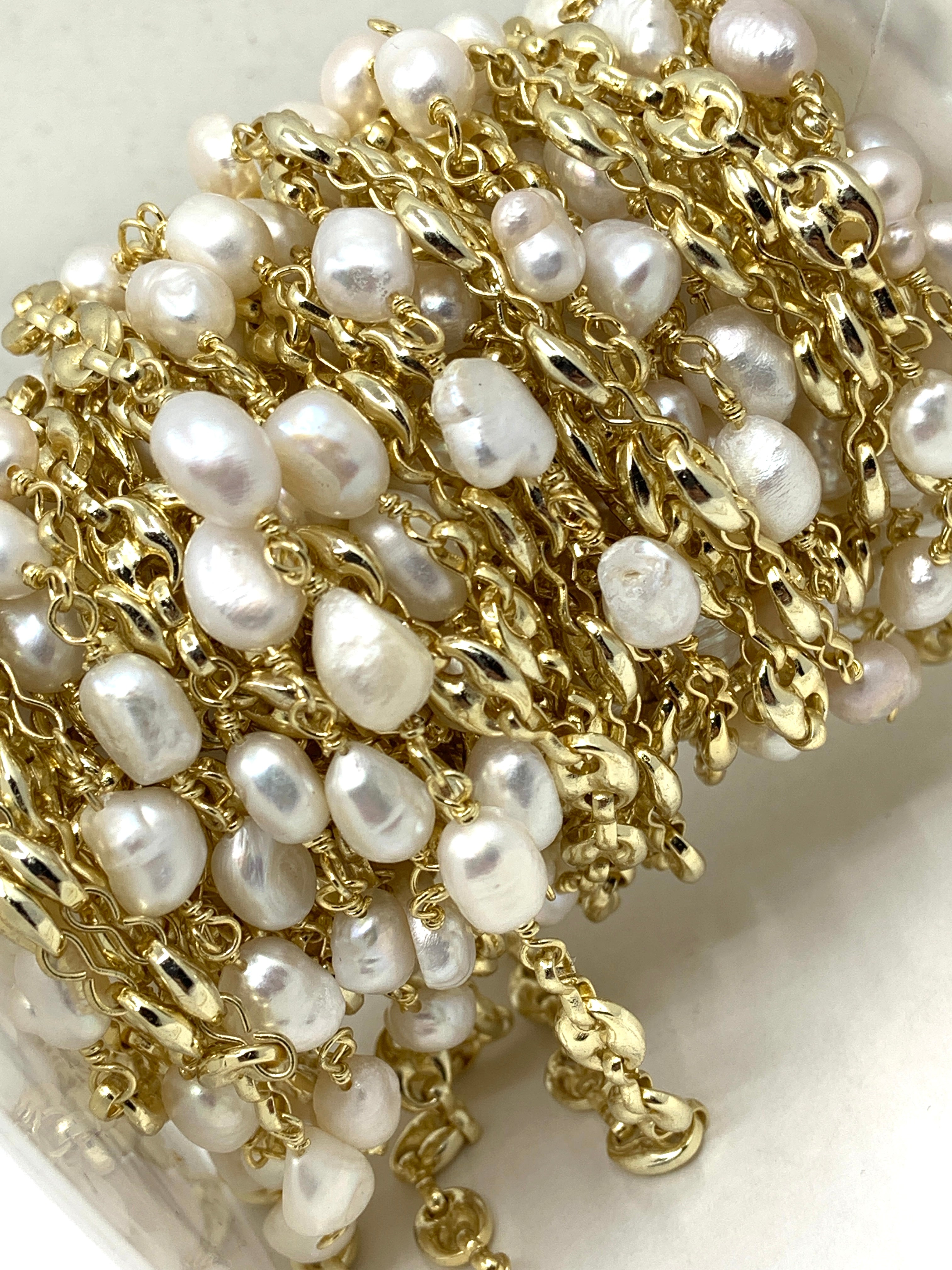 Freshwater Pearl Wire Wrapped Link Chain