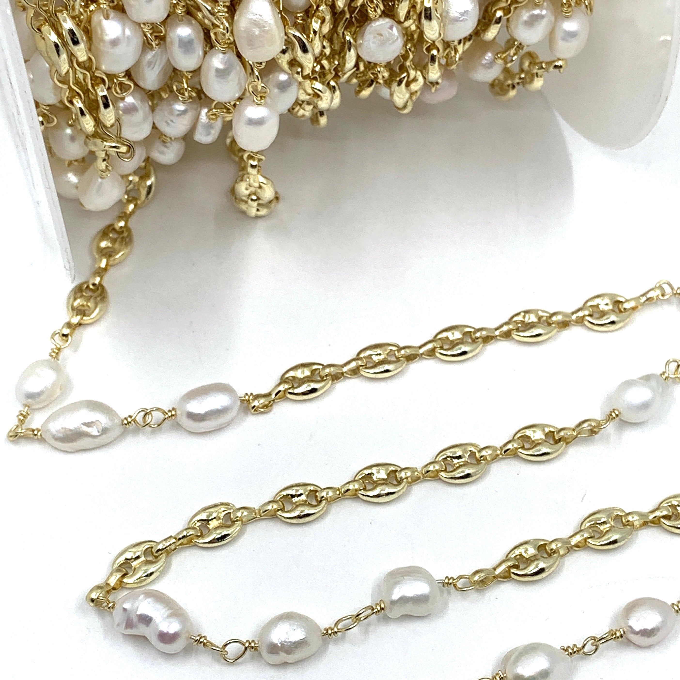 Freshwater Pearl Wire Wrapped Link Chain