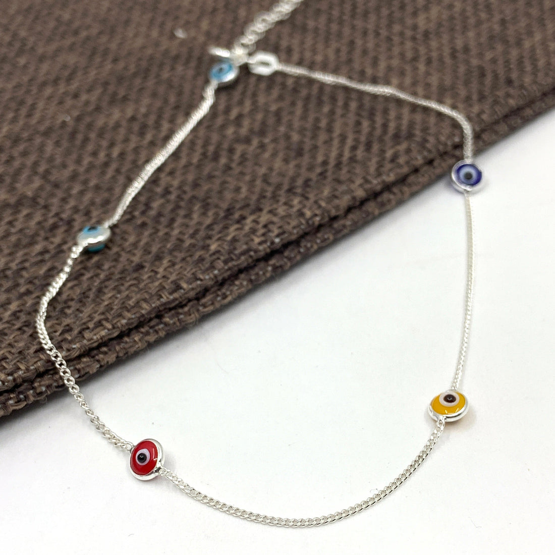 Delicate multi color evil eye anklet