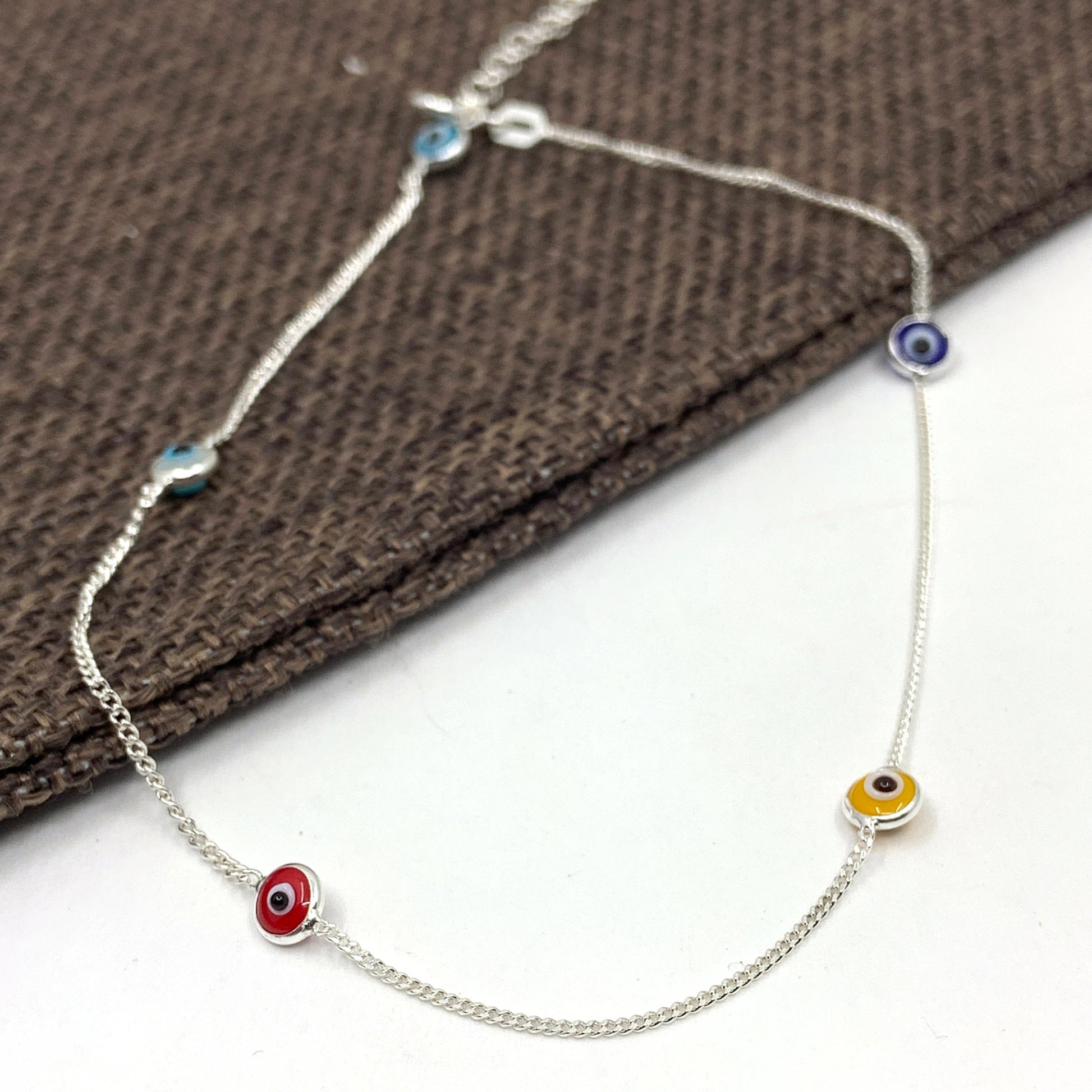 Delicate multi color evil eye anklet