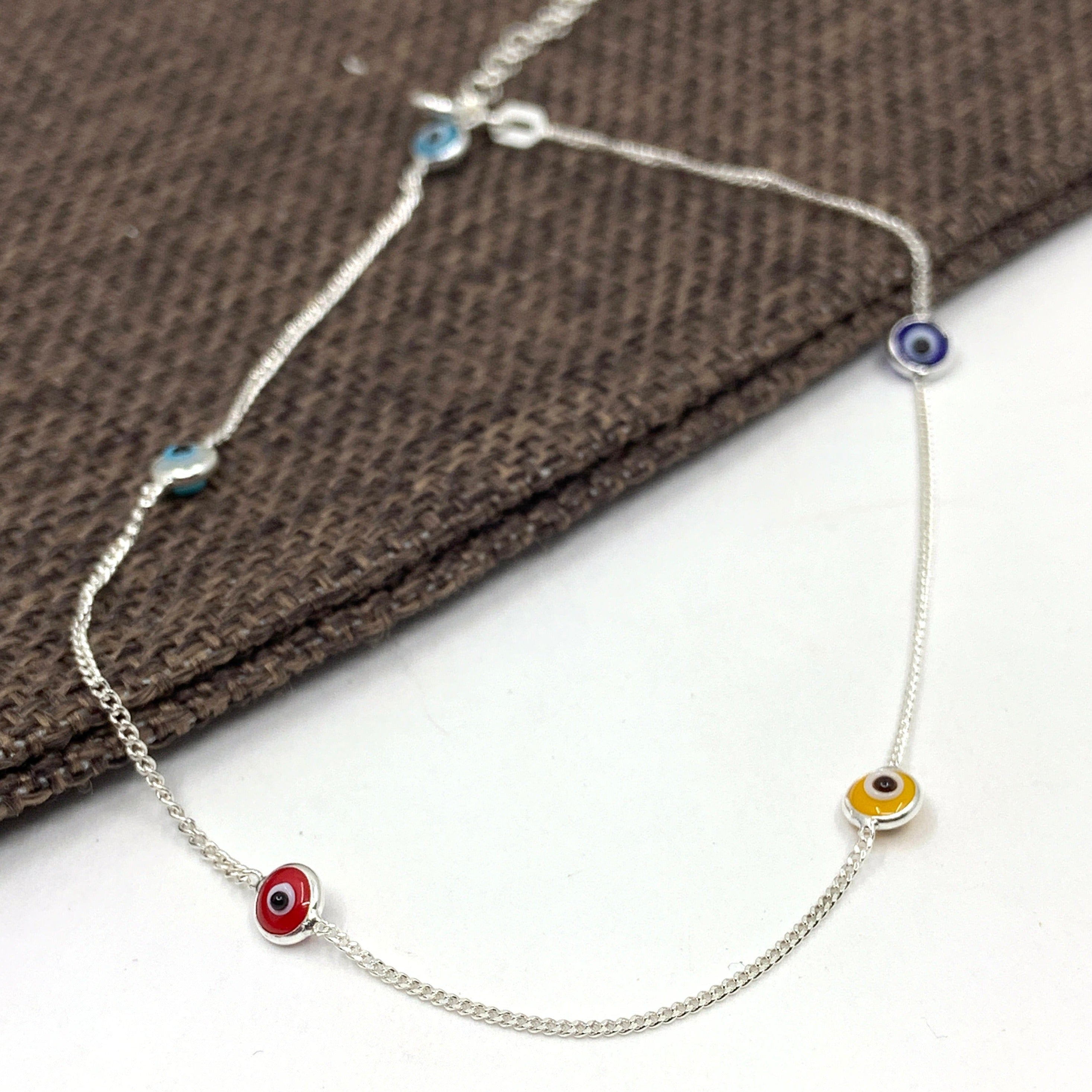 Delicate multi color evil eye anklet
