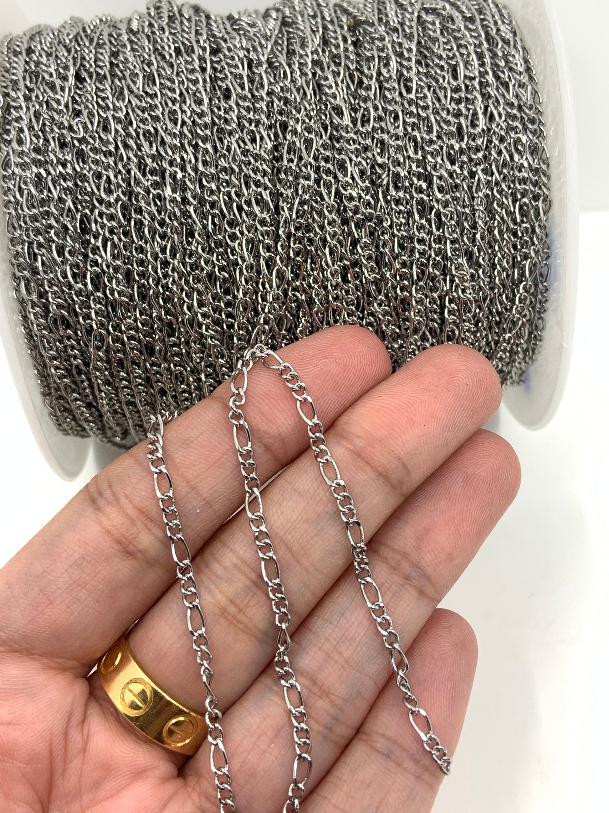 Unfinished Figaro Curb Chain rhodium plated