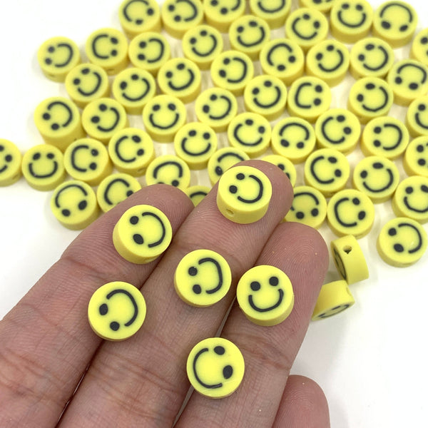 Yellow Smiley Face Beads, 9mm