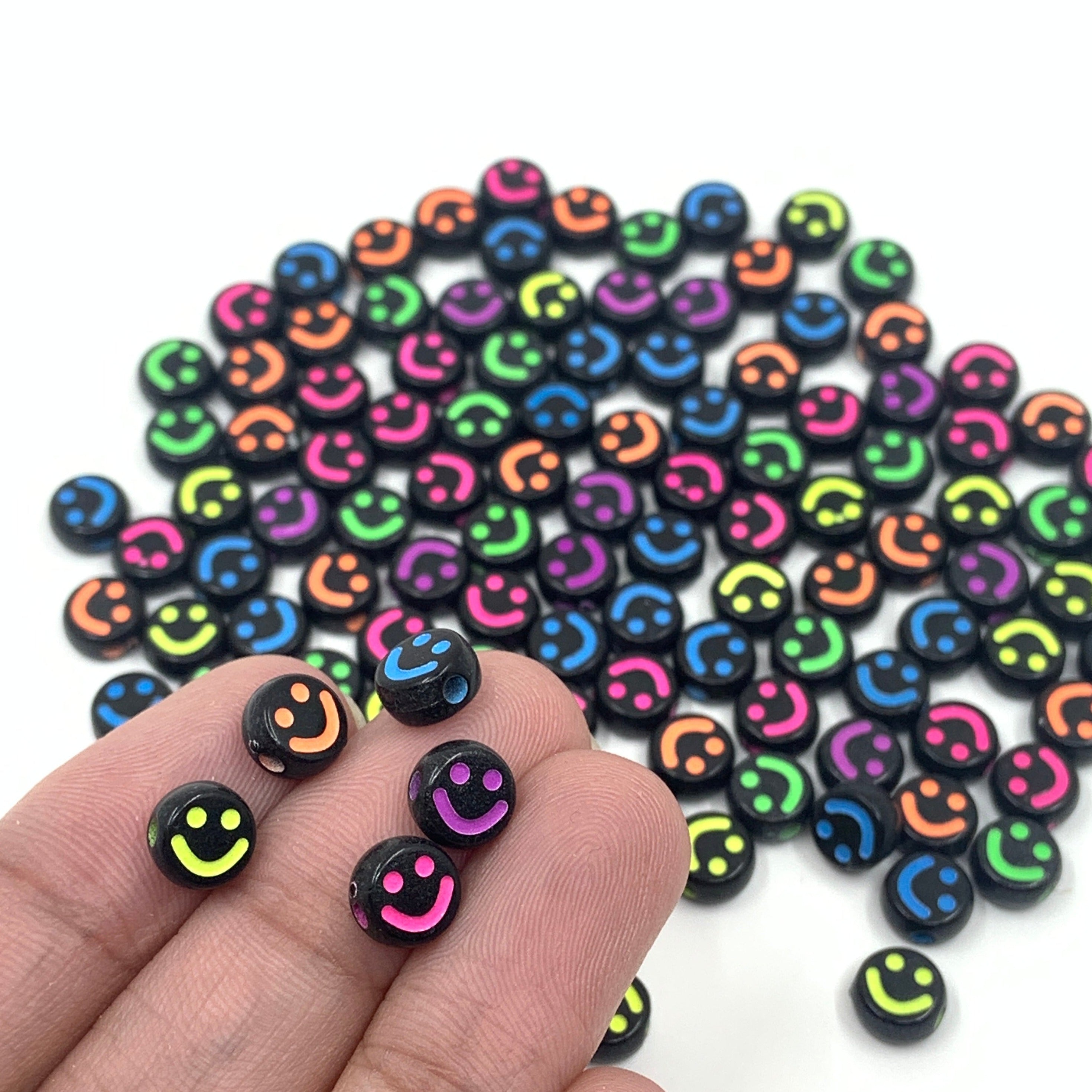 Black Acrylic Colorful Smiley Face Beads