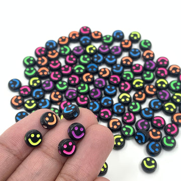 Black Acrylic Colorful Smiley Face Beads