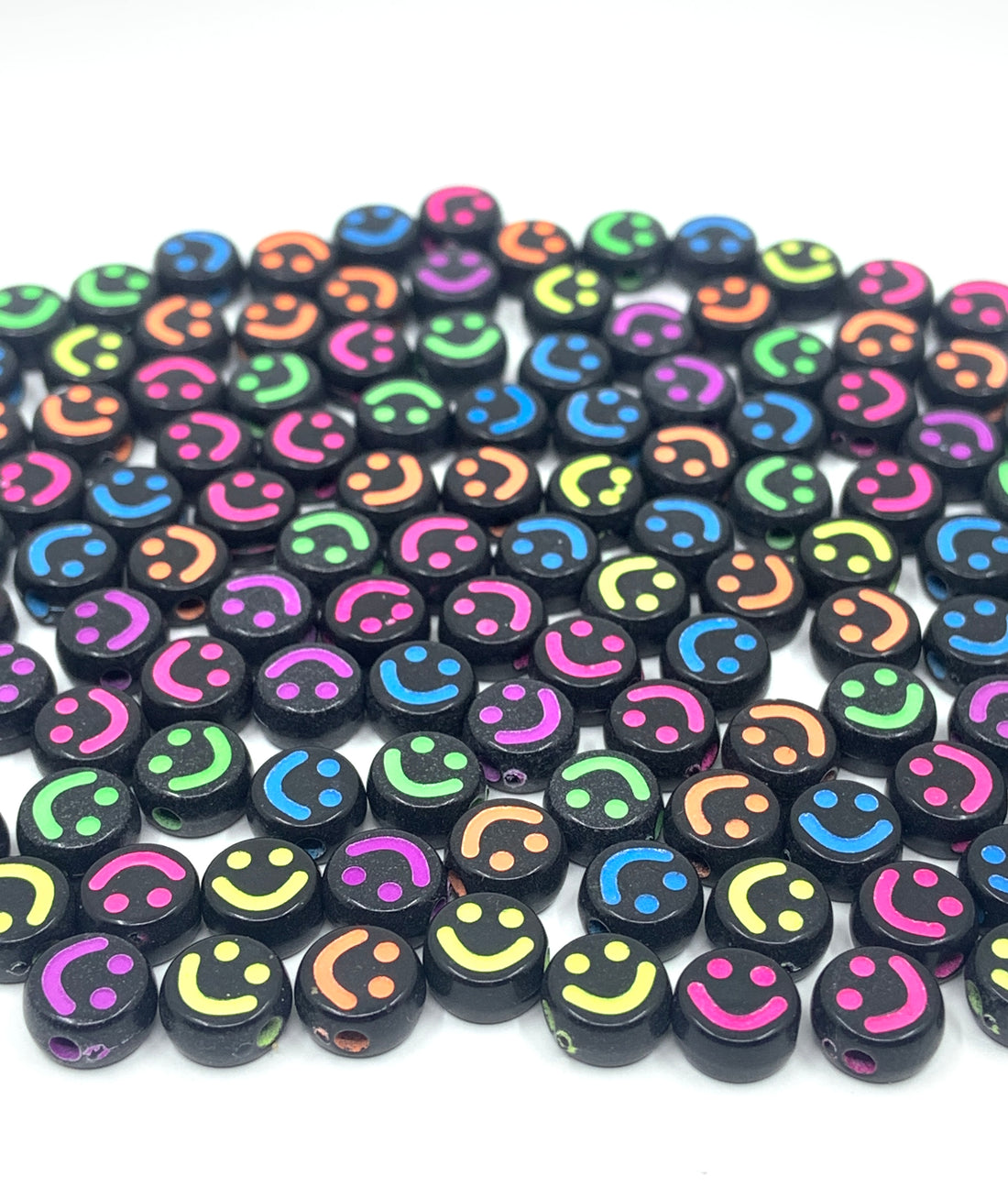 Black Acrylic Colorful Smiley Face Beads