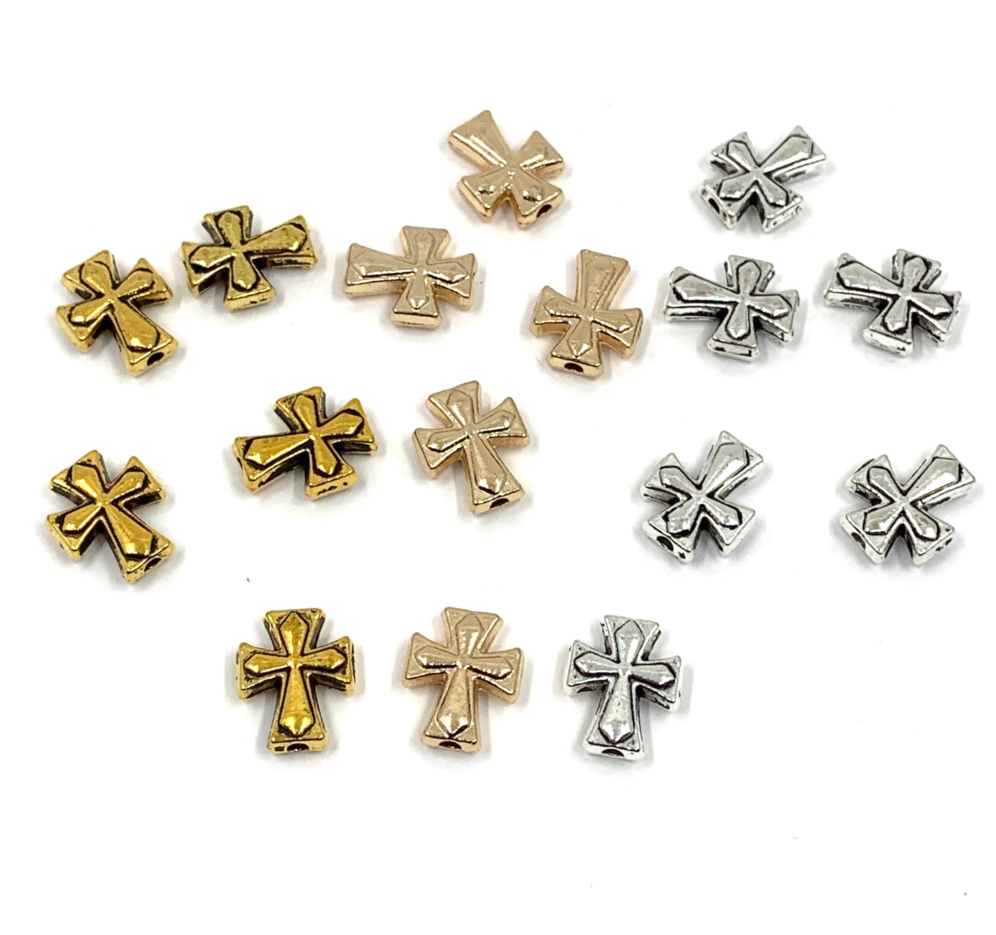 Gold, Rose gold and silver cross beads
