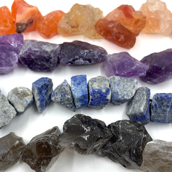 Raw Red Agate, Raw Amethyst, Raw Lapis Lazuli and Raw Smoky Quartz