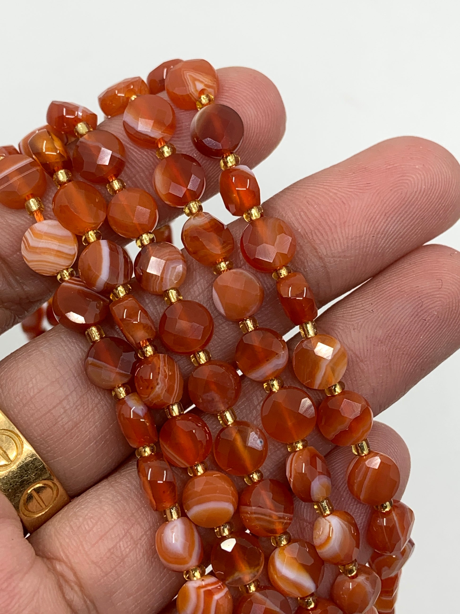 Red Striped Agate Coin Faceted Beads