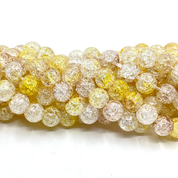 Soft Yellow Crackled Glass Beads