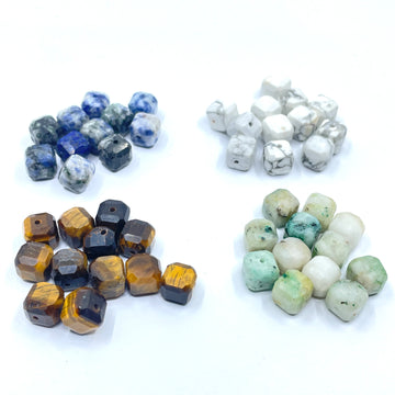 8mm cube faceted gemstones - tiger eye, howlite, kiwi jasper, sodalite