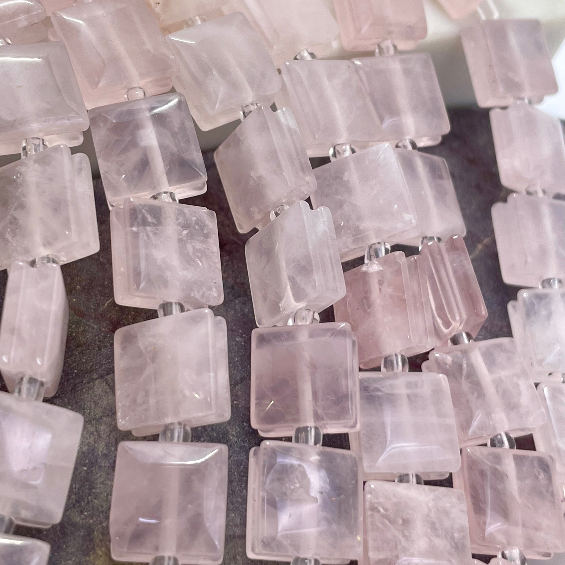Flat square rose quartz beads