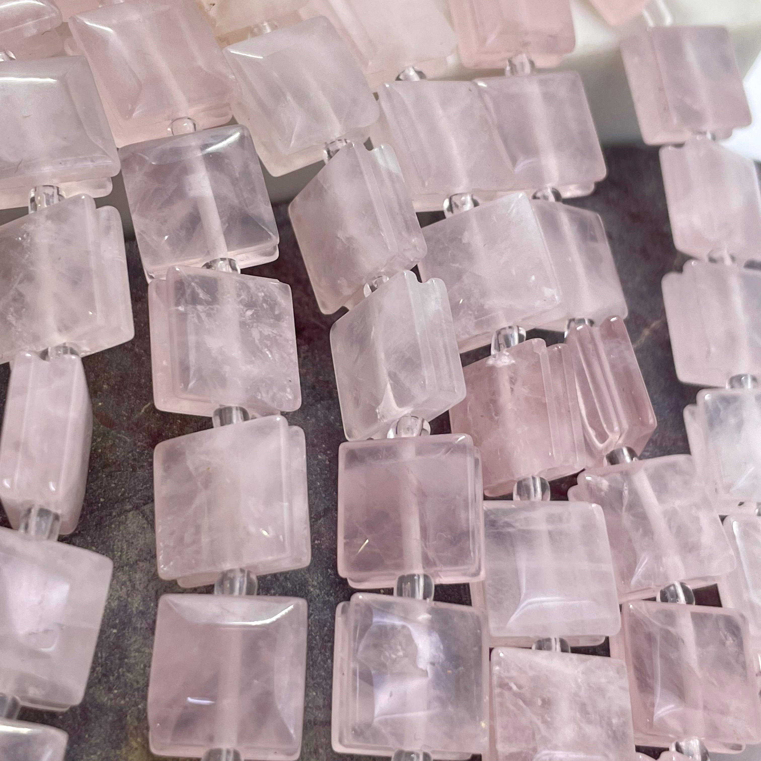 Flat square rose quartz beads