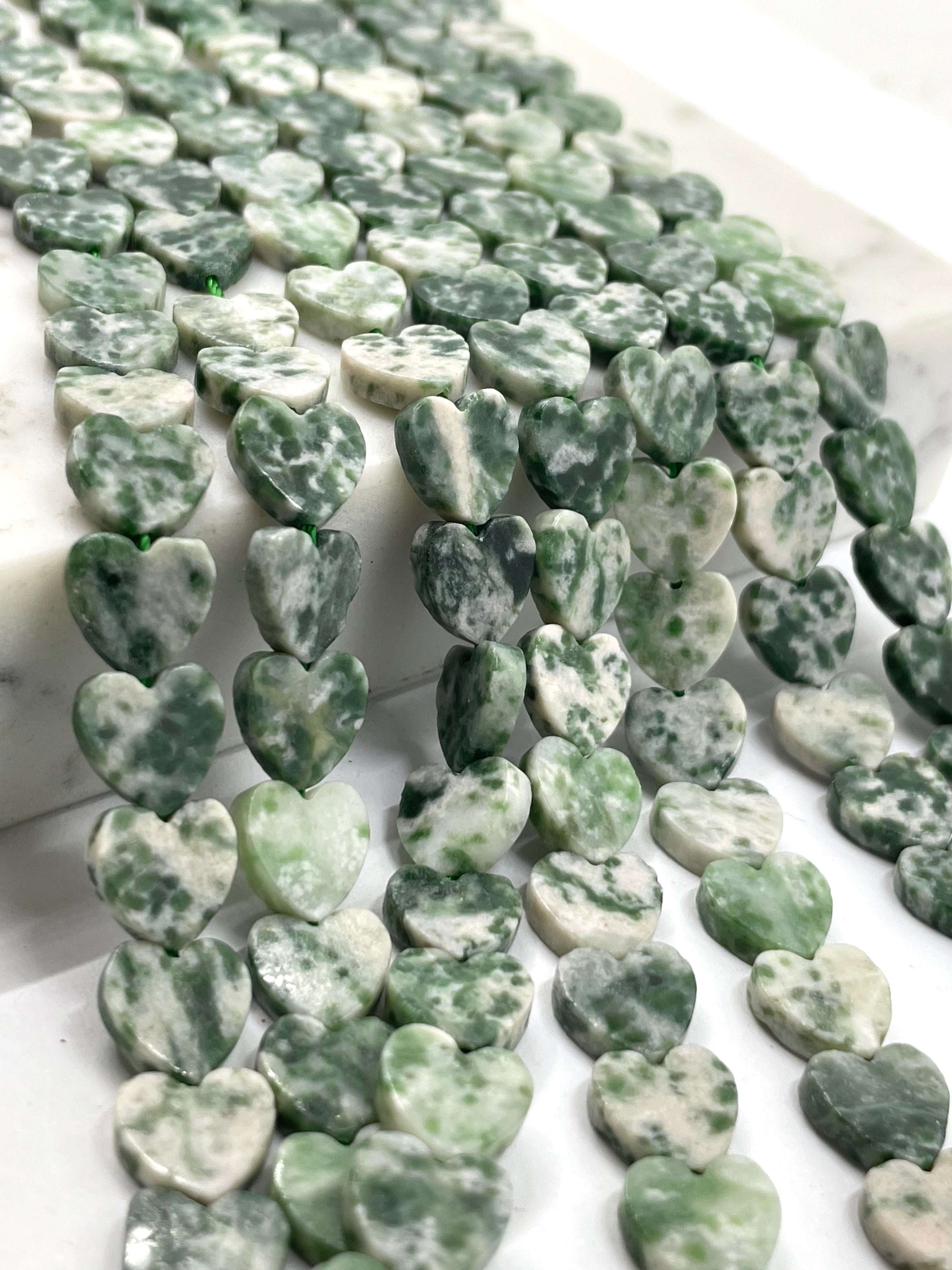 Green spot jasper heart beads