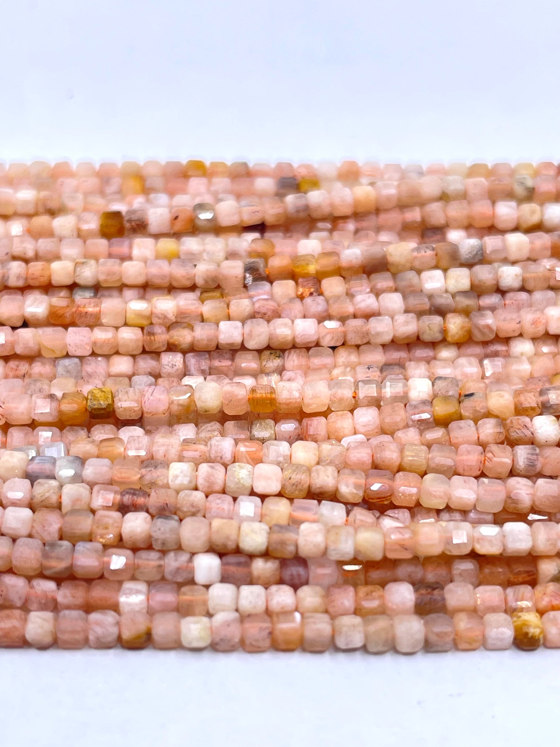 2mm cube faceted peach moonstone beads