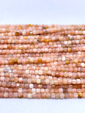 2mm cube faceted peach moonstone beads