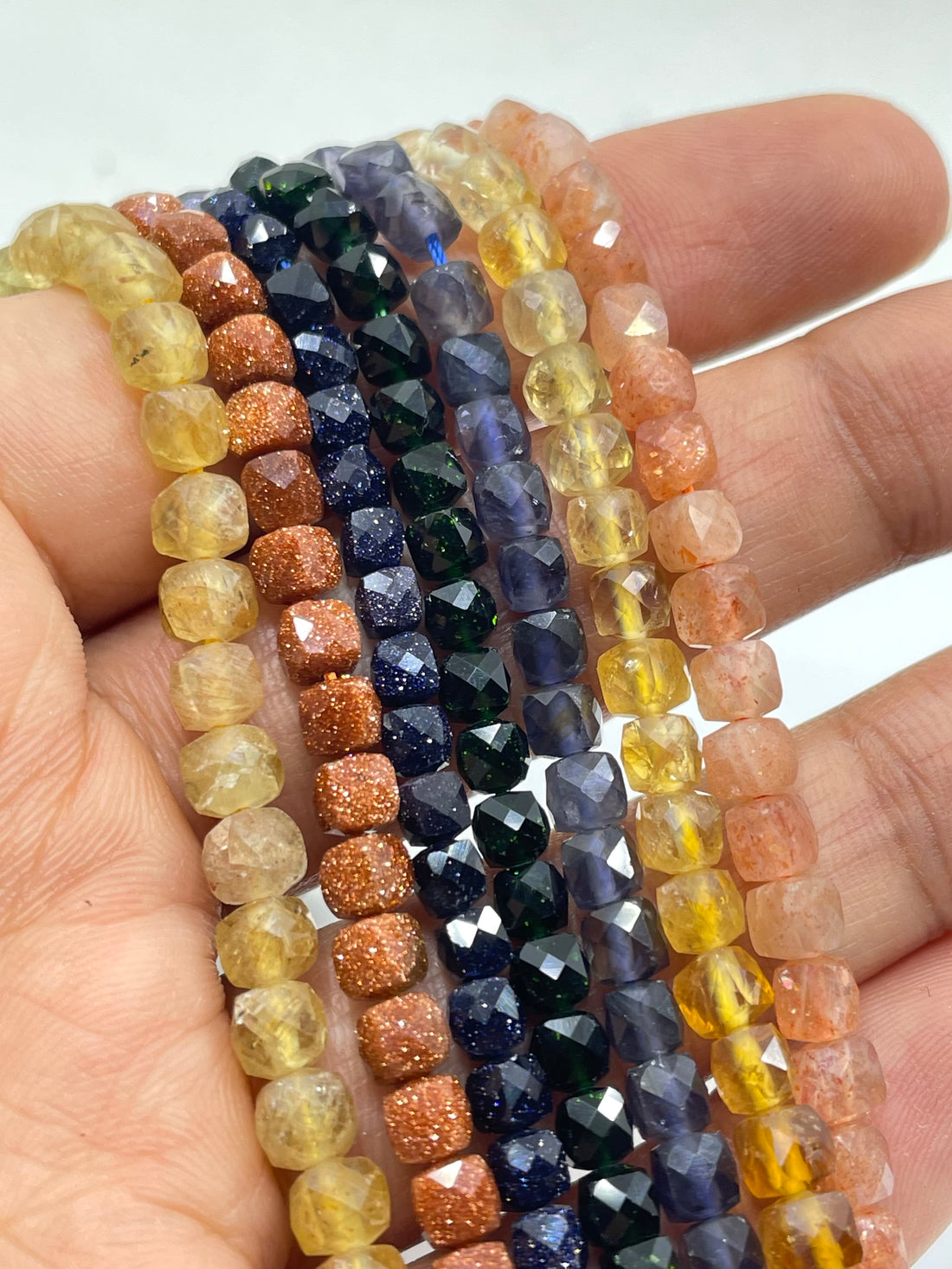 Cube Faceted 4mm x 4mm Natural Stone beads, 4 Options (Half Strand)| Bellaire Wholesale