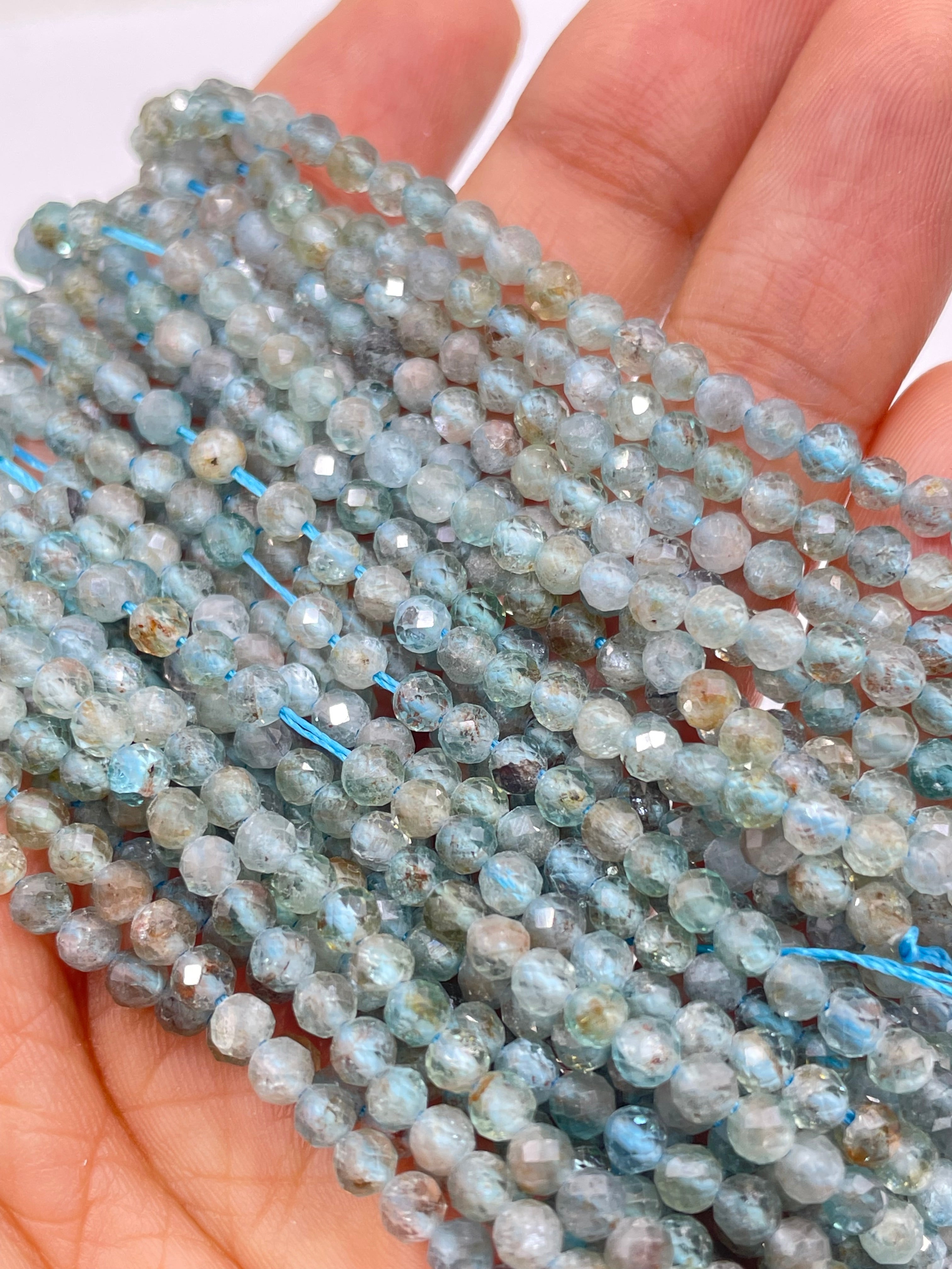 3mm Round faceted light apatite beads 