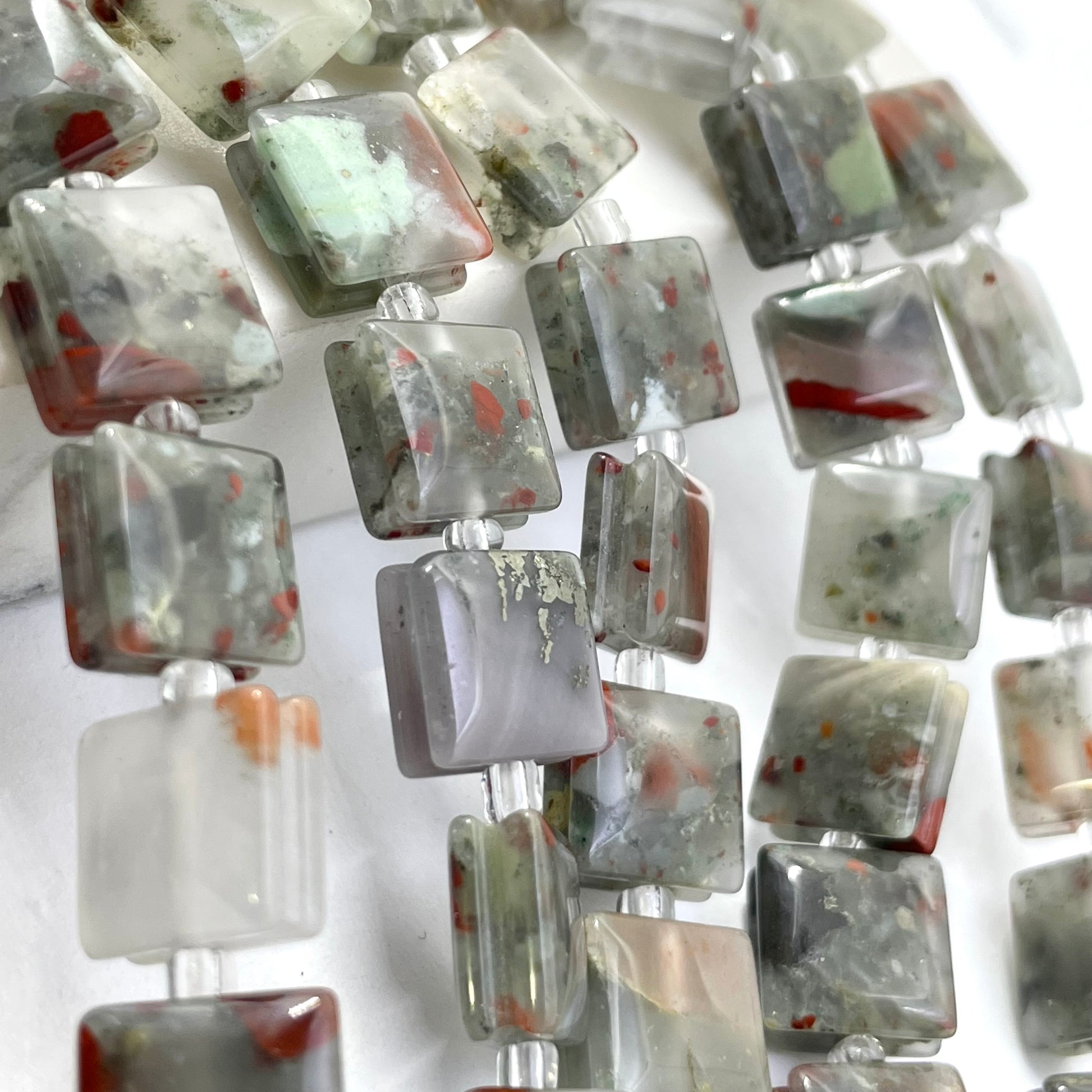 Flat square bloodstone beads