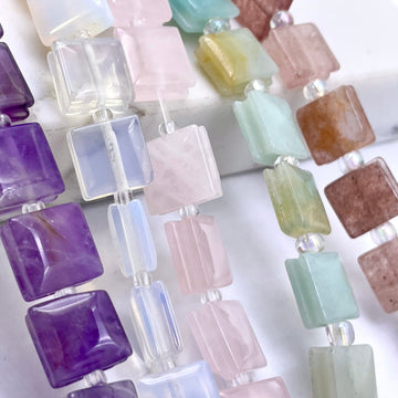 Amethyst, opalite, rose quartz, amazonite and strawberry quartz flat square gemstone beads
