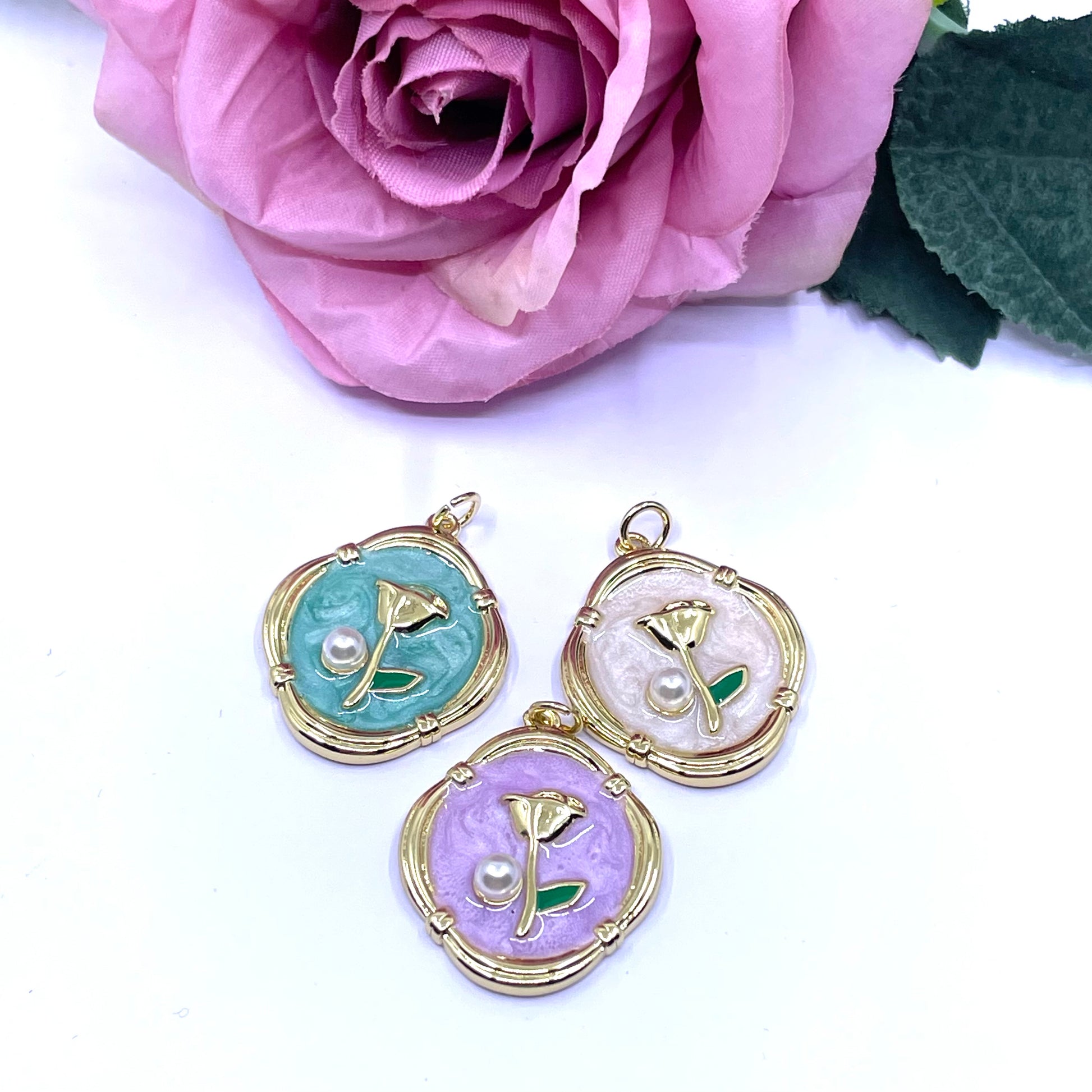 Mint, lavender and cream tulip pendants