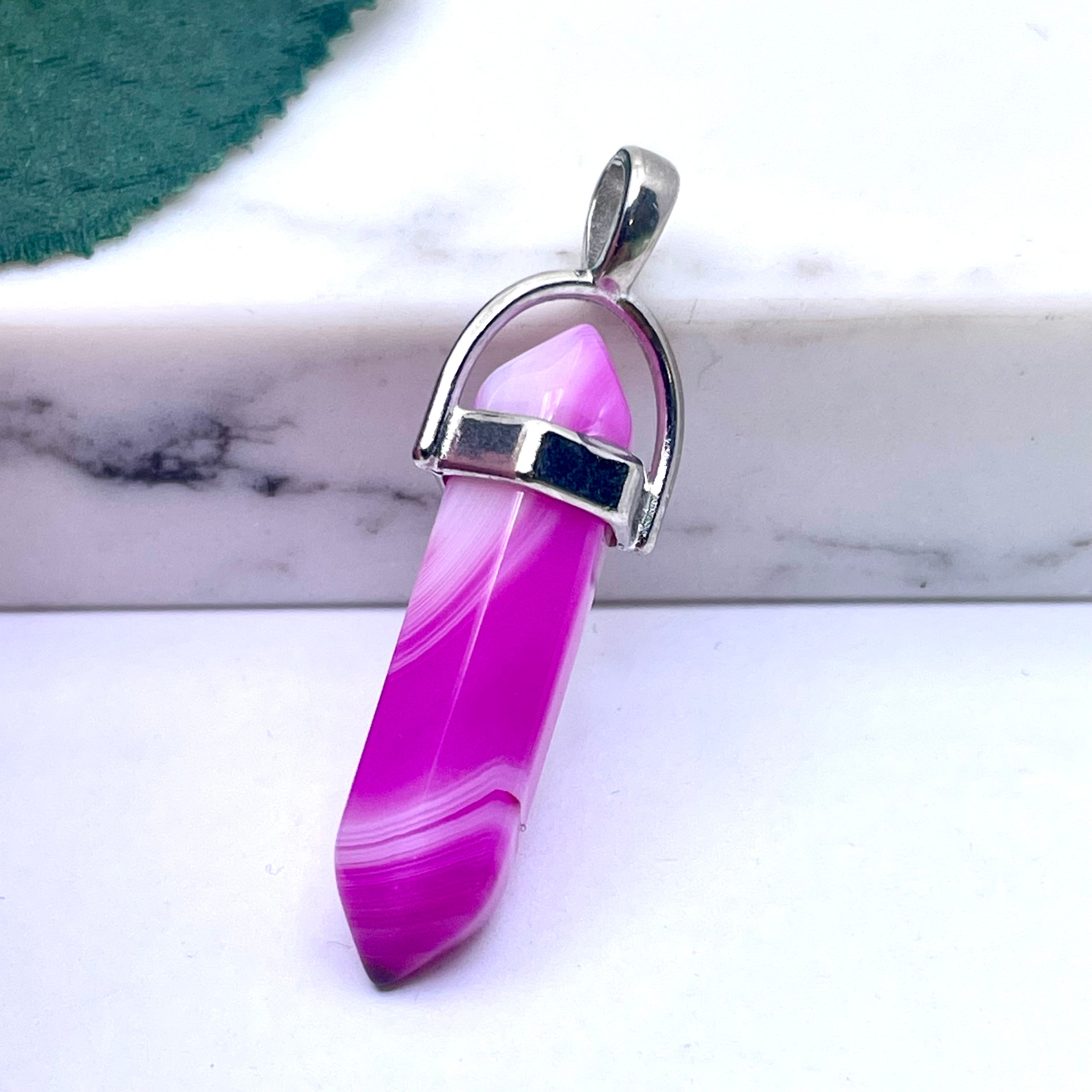 Pink agate hexagonal pointed pendant