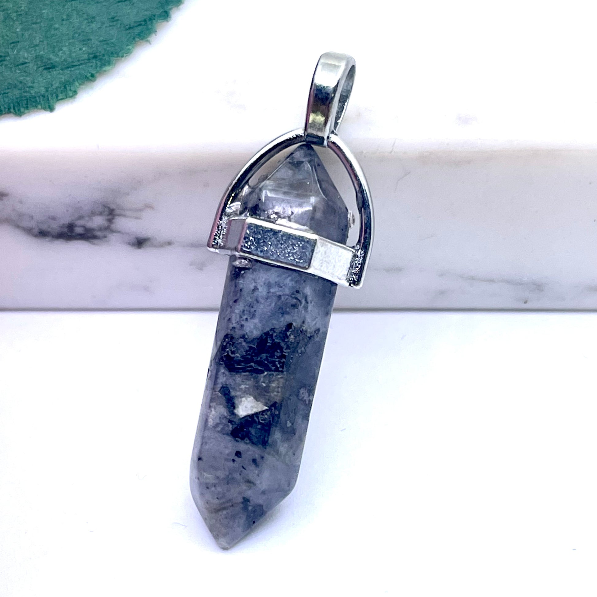 Larvikite hexagonal pointed pendant