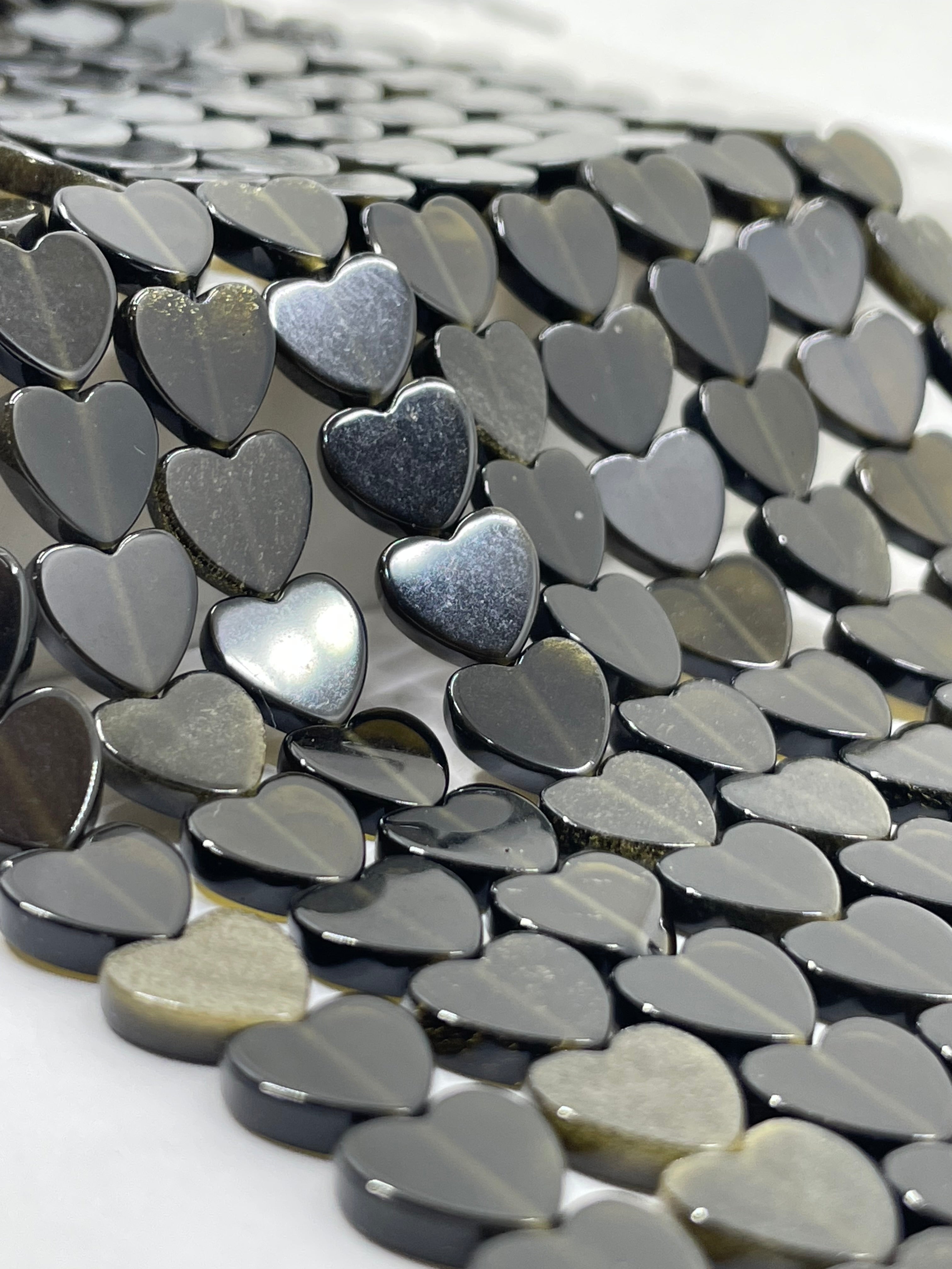 Gold obsidian heart beads