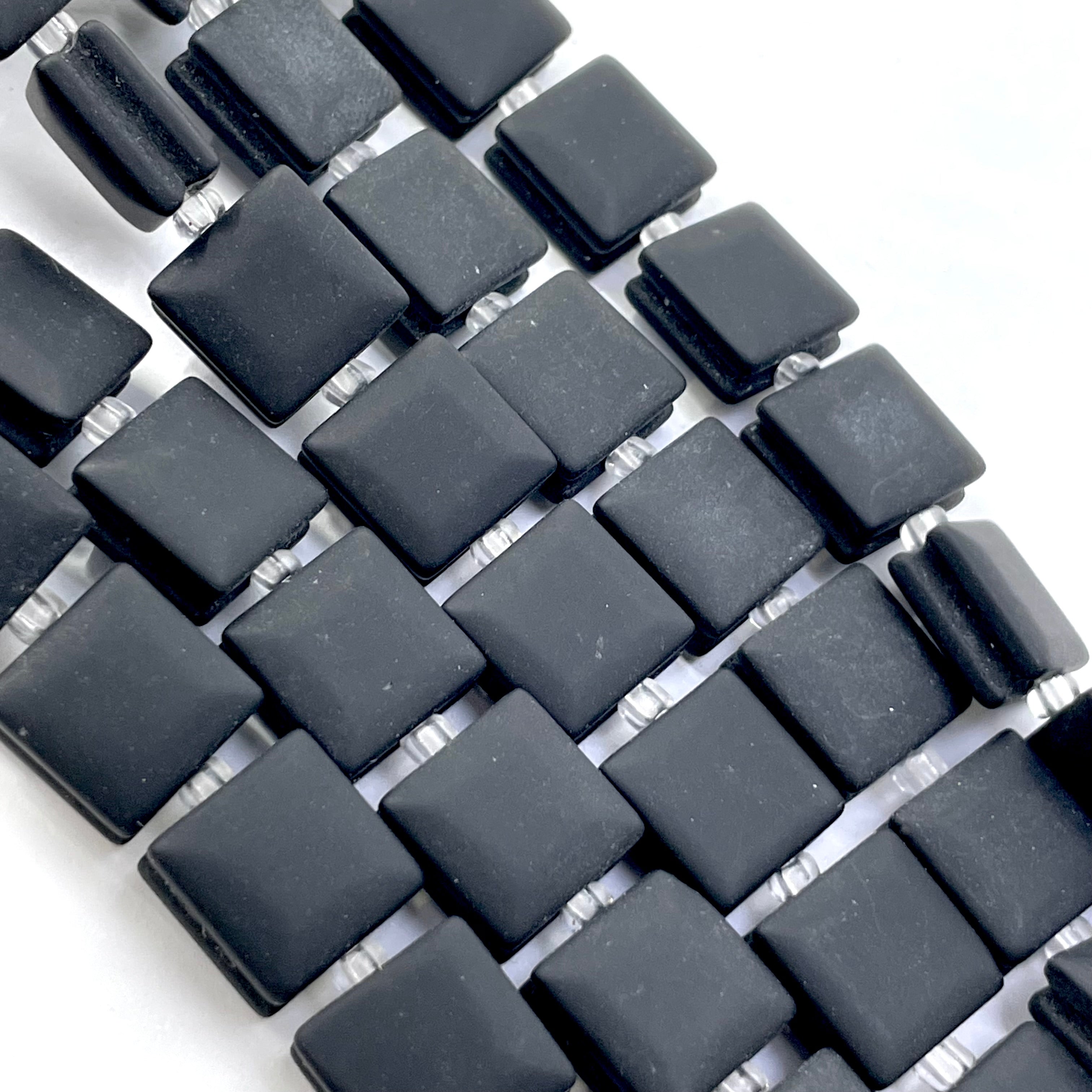 Flat square matte black agate
